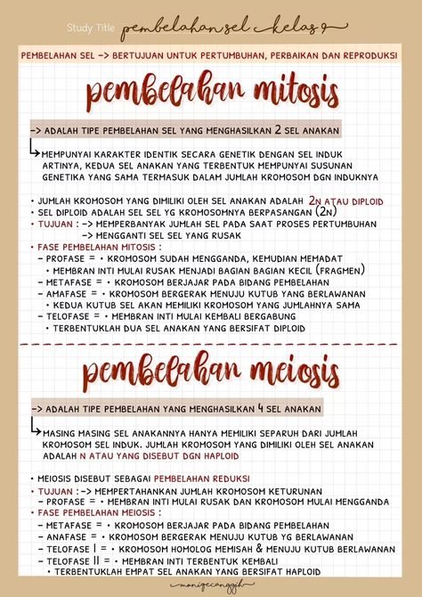 Catatan tentang （IPA kelas 9）Pembelahan - Clear Journal Notes Ideas, Materi Kelas 9, Materi Ipa, Pelajaran Ipa, Halal Bihalal, School Study Ideas, Study Ideas, School Study Tips, School Study