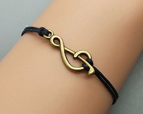 Vintage Style Bronze Musical Note black Wax Cord Bracelet women jewelry bangle cuff bracelet men cuff bracelet 0500P. $1.88, via Etsy.