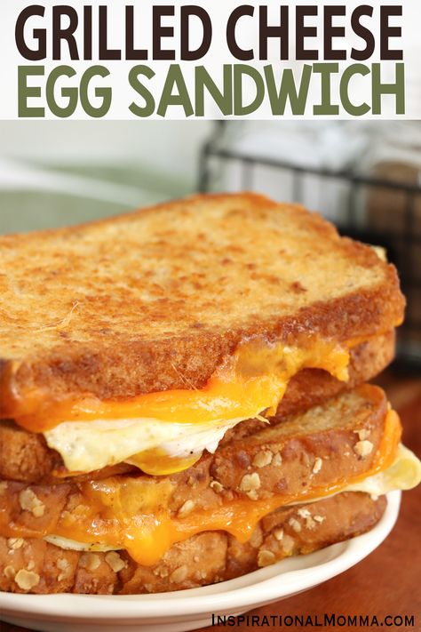 This grilled cheese and egg sandwich combines a fried egg with classic grilled cheese for a sandwich that's easy and delicious. #inspirationalmomma #grilledcheeseandeggsandwich #grilledcheeseeggsandwich #grilledcheesesandwich #grilledcheeserecipe Fried Egg Sandwich Recipe, Sausage Egg Sandwich, Basic Grilled Cheese, Gourmet Grilled Cheese Sandwich, Egg Sandwich Recipe, Fried Egg Sandwich, Grilled Ham And Cheese, Egg And Cheese Sandwich, Gourmet Grilled Cheese