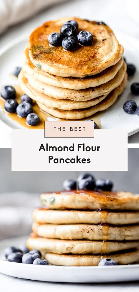 Fluffy almond flour pancakes made with just 5 core ingredients: almond flour, your favorite dairy free milk, eggs, oil and vanilla extract. These keto almond flour pancakes are also gluten free Flax Pancakes, Pancakes Protein, Almond Flour Pancakes, No Flour Pancakes, Flour Pancakes, Oatmeal Pancakes, Gluten Free Pancakes, Almond Flour Recipes, Healthy Comfort