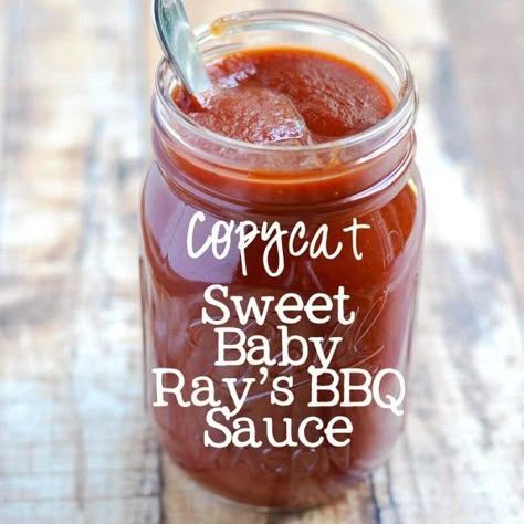 Copycat Sweet Baby Ray's BBQ Sauce | APinchOfHealthy.com Sweet Baby Rays Bbq Sauce, Sweet Baby Rays, Sweet Baby Ray, Homemade Bbq Sauce, Homemade Condiments, Bbq Sauces, Homemade Mixes, Bbq Sauce Recipe, Bbq Sauce Homemade