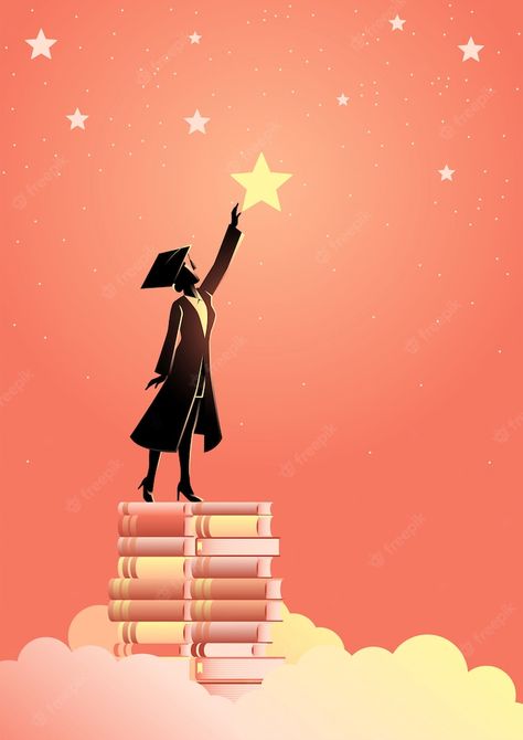 Premium Vector | Reach for the star Achievement Poster, School Poster Ideas, Educational Illustrations, Graduation Drawing, Graduation Wallpaper, Books Graphic, Graduation Art, Star Illustration, Reaching For The Stars