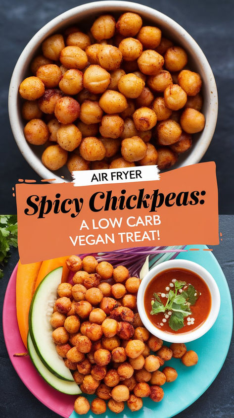 Try these air fryer spicy chickpeas for a low carb vegan snack that’s bursting with flavor! They’re crispy on the outside and tender on the inside, making them the perfect addition to your meal prep or a standalone snack. Easy to make and full of protein, these chickpeas will satisfy your cravings without the carbs. Ideal for healthy eating! #SpicyChickpeas #VeganSnacks #HealthyEating Low Carb Snacks Vegetarian, Low Carb Vegan Snacks, Low Carb Recipes Vegetarian, Low Calorie Vegan Recipes, Vegan Low Carb Recipes, Vegan Protein Snacks, Vegan Protein Options, Spicy Chickpeas, Vegan Air Fryer Recipes