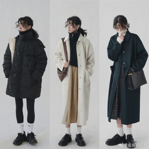 Japanese Fashion Fall Outfits, Korean Woman Outfit, Japanese Winter Fashion Women, Japanese Fall Outfits, Nyfw Fall 2023, Chinese Winter Fashion, Winter Outfits Asian, Oversized Harajuku Outerwear For Fall, Alternative Oversized Winter Outerwear