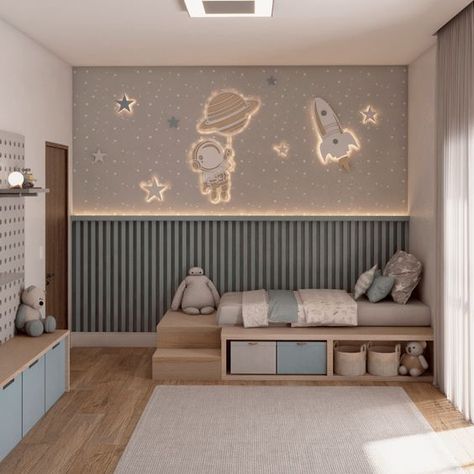 Astronaut Bedroom :: Behance Outer Space Kids Room, Mountain Theme Bedroom, Astronaut Baby Room, Astronaut Bedroom, Cute Kids Bedroom, Kids Bedroom Decor Ideas, Boys Space Room, Autocad Layout, Baby Boy Room Colors