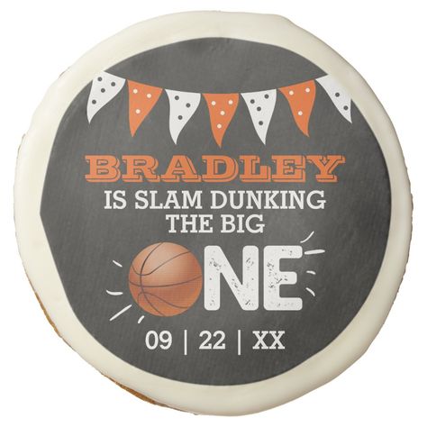 Slam Dunking The Big One | Basketball 1st Birthday Sugar Cookie 1st Birthday Basketball Theme, Birthday Basketball Theme, Basketball 1st Birthday, Favor Cookies, 1st Birthday Party Favors, Basketball Party, Basketball Theme, The Big One, Wedding Items