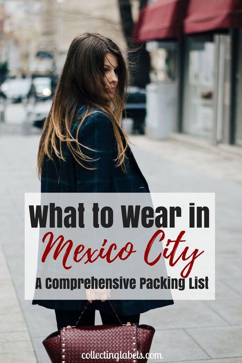 What to wear in Mexico City - an all-weather packing list for Mexico City. If you're coming to Mexico City in the wet season, in the winter, or anywhere in between, this guide on what to wear in Mexico City will help you plan it all! #mexicocity #whattowear #packinglist #mexico Mexico Outfit Ideas Winter, Fashion In Mexico City, Outfit Ideas Mexico City, Mexico City Fall Fashion, Mexico City Street Style 2022, Mexico Business Trip Outfits, Mexico City Outfits Winter, Outfit For Mexico City, What To Pack Mexico City