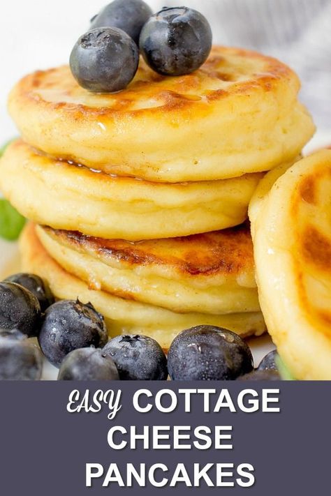 These easy Cottage Cheese Pancakes make an quick breakfast recipe your family will love. Super easy to make and super delicious. Traditional Russian recipe you'll be making again and again. #lavenderandmacarons #russianrecipes #russianfood #cheesepancakes #breakfastrecipe Pancakes Cottage Cheese, Russian Cottage, Syrniki Recipe, Breakfast Pancakes Recipe, Cottage Cheese Pancakes, Cheese Pancakes, Cottage Cheese Recipes, Quick Breakfast Recipes, Family Breakfast