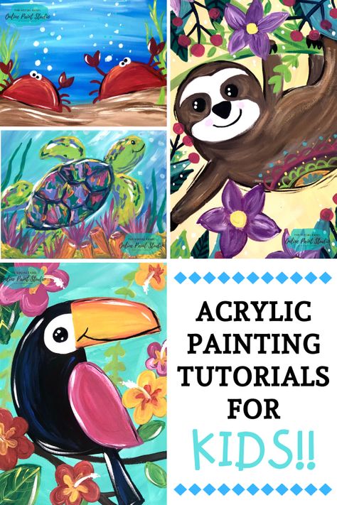 Easy to follow Online Video Painting Tutorials for Kids! These Art Lessons for Kids are perfect for all the moms out there who need something fun and creative for their kids! Step-by-Step Acrylic Painting Video Tutorial for Kids #kidpaintingideas #thesocialeaselonlinepaintstudio #learntopaint Kid Painting Ideas Kids Activities Kids Art Party Painting Tutorials Kids Art Projects Learn How to Paint for Beginners Kid Craft Ideas Kids Camp Activities Easy Acrylic Painting on Canvas Acrylic Painting Art Lessons For Beginners, Painting For February, Craft Creative Ideas, How To Paint For Beginners Step By Step, Summer Canvas Painting Ideas Kid Art, Easy Acrylic Painting Ideas Step By Step, Mom And Me Painting Ideas, How To Paint Easy Step By Step, Painting Lessons For Beginners