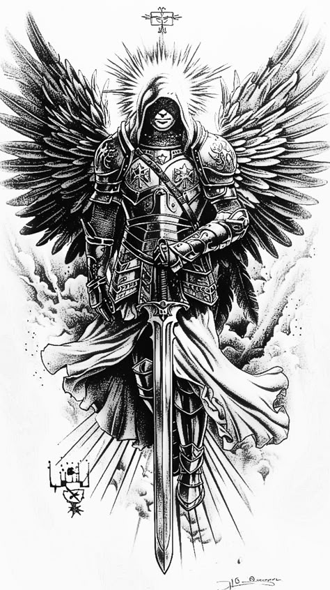 Greek Aesthetic Tattoo, Angel Demon Tattoo, Armor Of God Tattoo, Archangel Michael Tattoo, St Michael Tattoo, Aesthetic Tattoo Ideas, Michael Tattoo, Atlas Tattoo, Archangel Tattoo