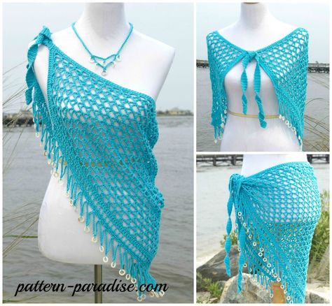 Crochet Pattern for beach cover, skirt, wrap, shawl by pattern-paradise.com Wrap Skirt Pattern Free, Crochet Beach Cover Up, Wrap Skirt Pattern, Crochet Bodycon Dresses, Skirt Pattern Free, Black Crochet Dress, Crochet Swim, Crochet Triangle, Crochet Shawls And Wraps