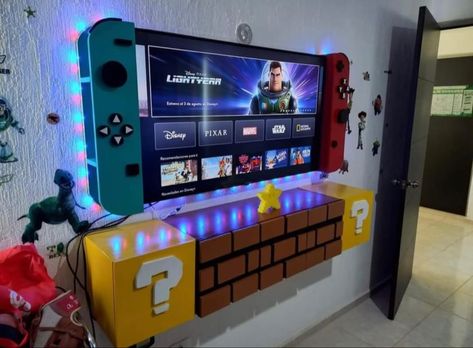 Gaming Themed Bedroom, Hostel Room Makeover, Nintendo Room, Gamer Room Diy, Video Game Bedroom, Super Mario Room, Mario Room, Pokemon Room, Small Game Rooms