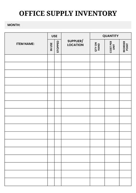 Office supply inventory – B&W Inventory List Free Printable, Supply Inventory Printable, Esthetician Room Supplies, Office Paperwork, Office Supplies Checklist, Quotation Sample, Computer Organization, Small Business Printables, Office Supplies List