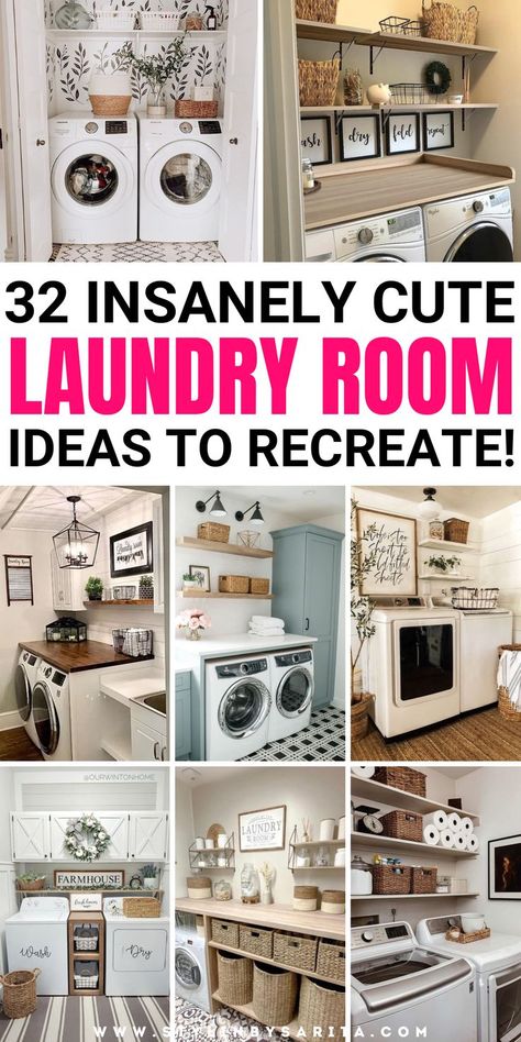 laundry room ideas Remodeling Laundry Room Ideas, Kitchen Buffet Ideas, Cute Laundry Room Ideas, Rustic Farmhouse Laundry Room, Cute Laundry Room, Laundry Room And Mudroom, Small Laundry Area, Compact Laundry Room, Cottage Laundry Room