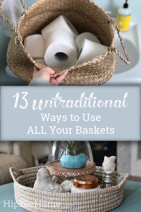 Kitchen Basket Storage Ideas, Woven Basket Storage Ideas, How To Use Wicker Baskets, How To Use Trays To Decorate, How To Style Wicker Baskets, Wicker Basket Living Room, What To Do With Baskets Ideas, What To Put In A Basket Decor, Jute Basket Decor Ideas