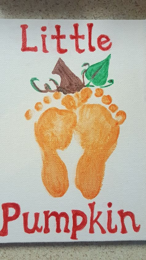 Fall Themed Crafts For Infants, One Year Old Art Projects Fall, Pumpkin Arts And Crafts For Infants, First Halloween Footprint Art, Fall Paint Ideas For Toddlers, Fall Keepsakes For Toddlers, Fall Infant Projects, Infant Footprint Halloween Art, Fall Family Projects Preschool