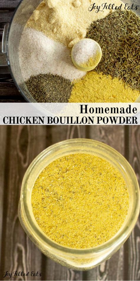 Chicken Broth Substitute? Make Easy Bouillon Powder - Joy Filled Eats Chicken Broth Substitute, Chicken Bouillon Powder, Bouillon Powder, Paleo Easy, Thm Fp, Homemade Dry Mixes, Homemade Spice Mix, Spice Blends Recipes, Homemade Pantry