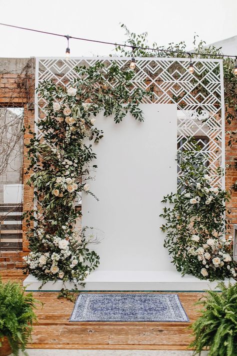 wedding ceremony backdrop geometric lattice floral pattern Modern Ceremony Backdrop, Modern Wedding Ceremony, Rustic Wedding Backdrops, Diy Wedding Backdrop, Wedding Backdrop Design, Wedding Ceremony Backdrop, Wedding Backdrops, Wedding Arches, Wedding Venue Decorations