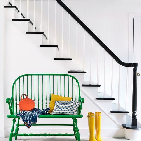 See How These Creative Homeowners Used Color and Pattern to Bring Joy to Their Living Spaces White With Pops Of Color, Windsor Bench, Living Colors, Young House, House Of Dreams, Young House Love, Sun Porch, Color Aesthetic, Visual Style