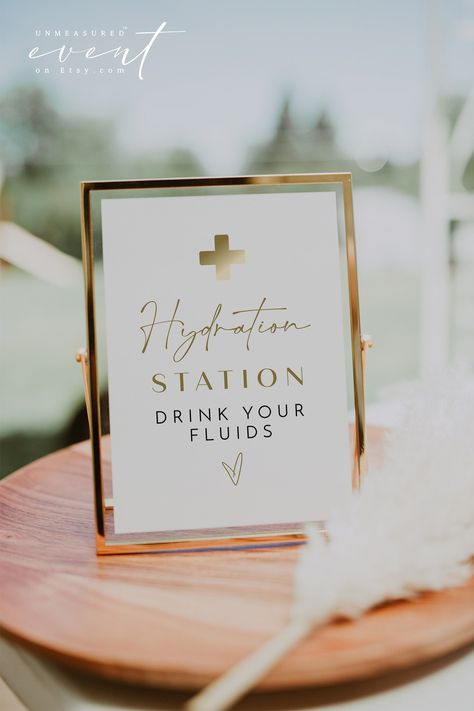 MAEVE Yellow Gold Nurse Hydration Station Sign Template | Nurse Graduation Party Signage | Nurse Party Drink Table Sign Printable Editable Elegant Nursing Graduation Party, Nurse Cocktails, Md Graduation Party, Nursing Grad Party Decorations, Nursing Graduation Decorations, Np Graduation Party, Pink Nurse Graduation Party, Nurse Grad Party Ideas, Nurse Party Centerpieces