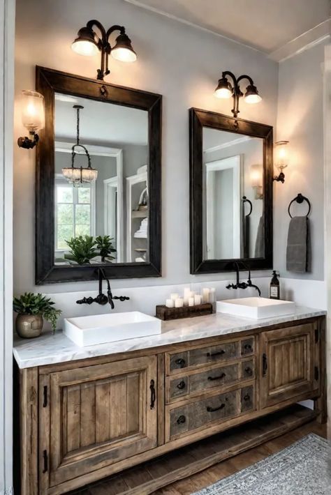 Rustic Bathroom Shelf Ideas, Cozy Rustic Bathroom Ideas, Cabin Chic Bathroom, Texas Bathroom Decor Ideas, Rustic Half Bathroom, Rustic Master Bath Ideas, Modern Rustic Bathroom, Rustic Master Bath, Tiny Toilet