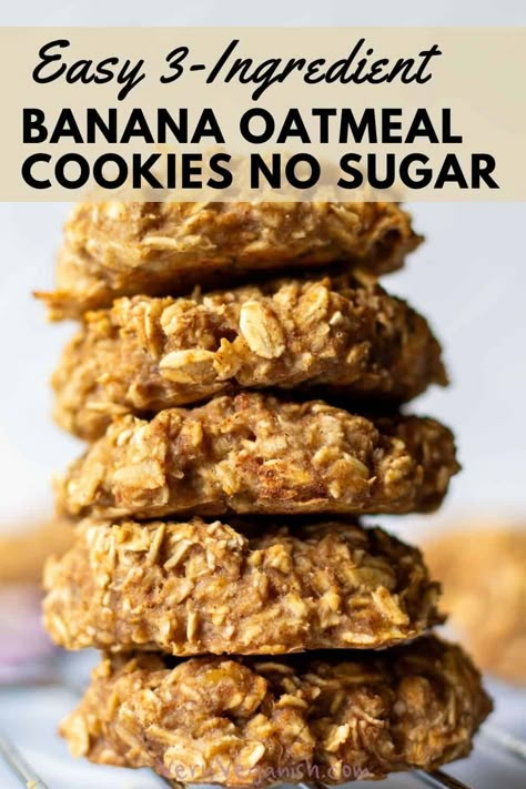 Discover the easiest way to satisfy your sweet tooth without the guilt! These easy vegan banana oatmeal cookies are made with simple ingredients like ripe bananas and oats, and they require no added sugar. Perfect for those following a gluten-free diet, these cookies can be customized with your favorite add-ins like raisins or chocolate chips. Whether you're baking for yourself or for your family, these cookies are sure to become a household favorite. Vegan Banana Oat Cookies, Banana Oatmeal Breakfast Cookies Healthy, Ww Oatmeal Raisin Cookies, Oatmeal Banana Applesauce Cookies, Gluten Free Banana Oatmeal Cookies, Easy Oatmeal Cookies Healthy, No Sugar No Flour Oatmeal Cookies, No Gluten Breakfast, Gut Healthy Cookies