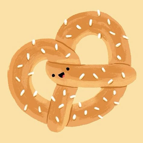 CUTE PRETZEL! Bakery Doodles, Pretzel Drawing, Snack Illustration, Pretzel Day, Jw Convention Gifts, Diy Christmas Ornaments Easy, Midnight Snack, Abstract Face Art, Cute Small Tattoos