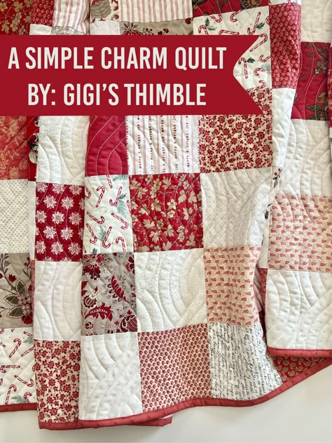 Easy Christmas Quilt Patterns, Easy Christmas Quilt, Charm Pack Quilt Patterns, Charm Square Quilt, Christmas Quilt Blocks, Quilt Blocks Easy, Charm Pack Quilt, Charm Pack Quilts, Red And White Quilts