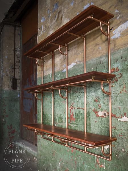 Large Copper Pipe Shelving Unit - 3 Tier Large Copper Pipe Projects, Copper Pipe Ideas, Copper Pipe Shelves, Copper Shelf, Copper Projects, Pipe Bookshelf, Copper Ideas, Industrial Decor Kitchen, Copper Furniture