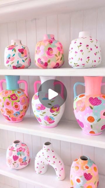 Emily Birks Art on Instagram: "Mother's Day Vase collection now available online 🌷   Hand painted floral ceramic vases - Free shipping Australia wide   .  #interiorstyling #colourfuldecor #moreismoredecor #colourpalette #colourfulart #colourmyhome #moreismoredecor #artreels #australianartist #prettyflorals" Painting Ceramic Vases Diy, Painted Vases Ideas, Ceramic Vase Painting Ideas, Vase Painting Ideas, Handpainted Vase, Funky Vases, Colorful Vase, Vases Ideas, Hand Painted Vase