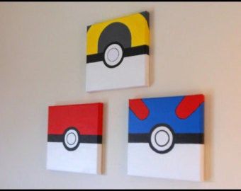 Ultra Ball, Pokemon Decor, Pokemon Room, Pokemon Painting, Pokemon Diy, Pokemon Craft, Pokemon Birthday Party, Simple Canvas Paintings, Pokemon Birthday