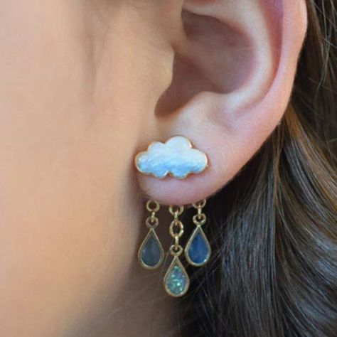 Rain Cloud Storm Enamel Rhinestone Crystal Stud Earrings, Cute Spring Summer Rain Cloud Earrings, Blue Bead Earrings, Storm Earrings, Diy Stud Earrings, Pmc Earrings, Bohemian Attire, Rain Jewelry, Rain Earrings, Cloud Earrings