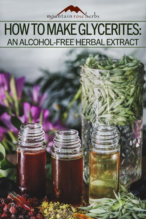 Glycerites: How to Use Vegetable Glycerine to Extract Herbal Constituents Herbal Glycerites, Vegetable Glycerin Uses, Herbal Preparations, Restauration Hardware, Tinctures Recipes, Medicine Recipes, Herbal Medicine Recipes, Herbal Remedies Recipes, Mountain Rose Herbs