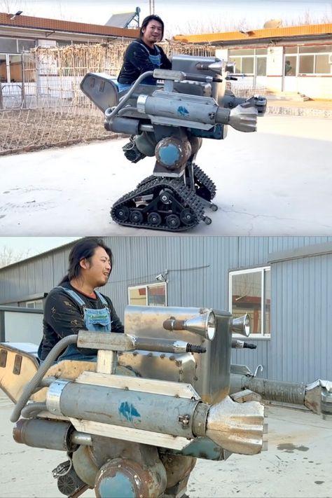 Inventor builds security patrol mech robot, complete with fists and water cannons Mech Robot, Water Cannon, Coffee Box, Robotics, Building, Coffee, Water, Design