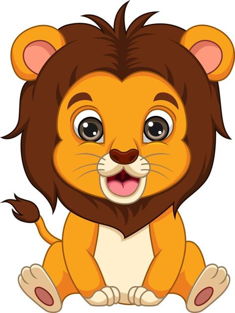 lindo, bebé, león, caricatura, sentado Lion Clipart, Lion Safari, Safari Kids, Lion Vector, Lion Drawing, Baby Leopard, Happy Cartoon, Cute Lion, Animal Cute