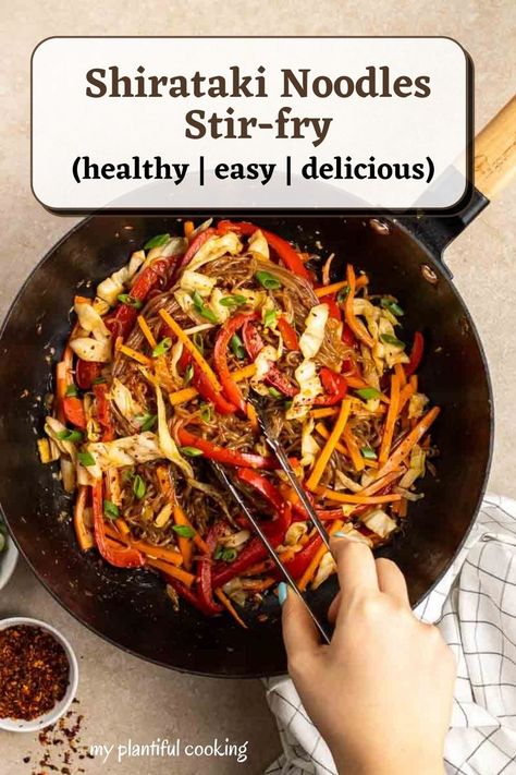 This shirataki noodles stir-fry features bouncy miracle noodles and colorful veggies cooked in a rich, bold stir-fry sauce. It is naturally low carb, healthy, and vegan. A simple meal that is ready in 15 minutes! Konjac Noodles Recipes, Noodle Sauce Recipe, Shirataki Recipes, Miracle Noodles Recipe, Keto Stir Fry, Seitan Chicken, Low Carb Healthy, Konjac Noodles, Vegetarian Oyster Sauce