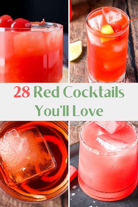 28 Red Cocktails to Brighten Up Your Evening - Dishes Delish Red Cocktail Drinks Vodka, Red Cocktails Aesthetic, Red Colored Cocktails, Red And Yellow Cocktail, Easy Red Cocktails, Red Drinks Alcohol Parties, Red Mixed Drinks Alcohol, Red Cocktail Recipes, Red Tequila Cocktails