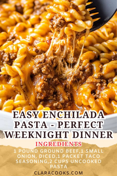 Easy Enchilada Pasta - Perfect Weeknight Dinner Chicken Enchiladas Pasta, One Pot Enchilada Pasta, Mexican Family Dinner, Quick Mexican Recipes, Easy Dinners For One, Butter Swim Biscuits, Swim Biscuits, Chicken Enchilada Pasta, Cheap Healthy Dinners