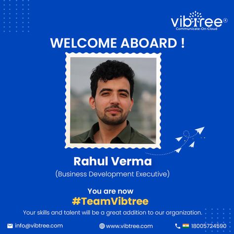 It’s amazing to have such a young, fresh, and talented new member as part of our team. Hope we can together take the company to new heights. Welcome Aboard! #vibtree #communicateoncloud #welcome #TeamVibtree Welcome Aboard New Employee, Modi Birthday, One Pager, Founders Day, Pm Modi, Welcome Aboard, New Employee, Employee Appreciation, Business Development