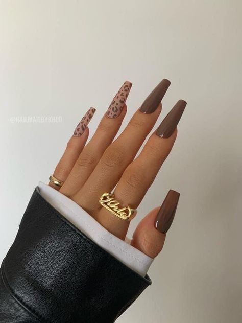 Nails Leopard Print, Nails Leopard, Brown Acrylic Nails, Leopard Print Nails, Leopard Nails, Colorful Nails, Print Nails, Nail Swag, Brown Nails