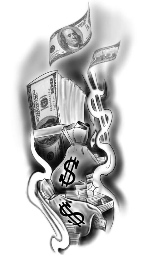 Tattoo In Leg Men, Moneybag Tattoos On Neck, Money Tattoo Designs Men, Get Rich Or Die Trying Tattoo Stencil, Tattoo Money Dollar, Money Hand Tattoos For Guys, Money Bag Hand Tattoo, Arm Stencil For Tattoo, Get Rich Or Die Trying Tattoo Design