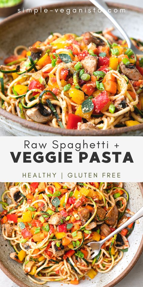 Raw Vegetables Recipes, Raw Spaghetti, Raw Vegan Recipes Easy, Raw Vegan Meals, Raw Vegan Dinners, Simple Veganista, Vegetable Pasta Recipes, Raw Eating, Raw Meals