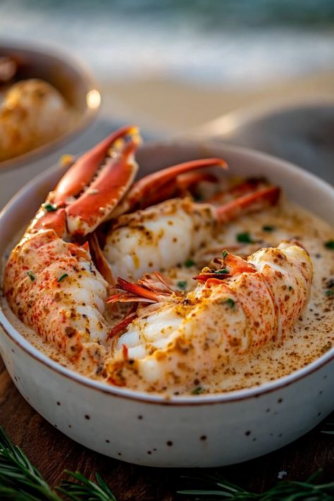 Creamy Garlic Butter Lobster Tails Gourmet Menu Ideas, Gourmet Recipes Fancy, Garlic Butter Cream Sauce, Cooking Ideas For Dinner, Creamy Garlic Butter Sauce, Simple Garlic Butter, Garlic Butter Lobster, Cooked Lobster, Seafood Dinner Ideas