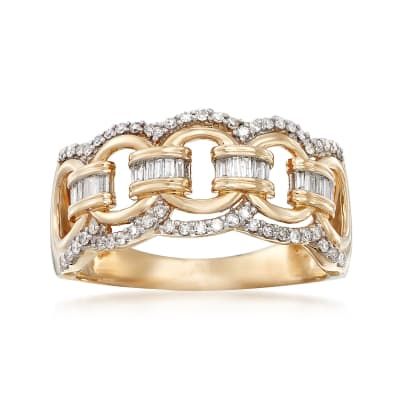 1.00 ct. t.w. Bezel-Set Diamond Multi-Row Ring in 14kt Yellow Gold | Ross-Simons Jewelry Presentation, Classic Diamond Ring, Square Diamond Rings, Design Circle, Baguette Diamond Rings, Diamond Birthstone, Baguette Diamonds, Linking Rings, Diamonds Ring