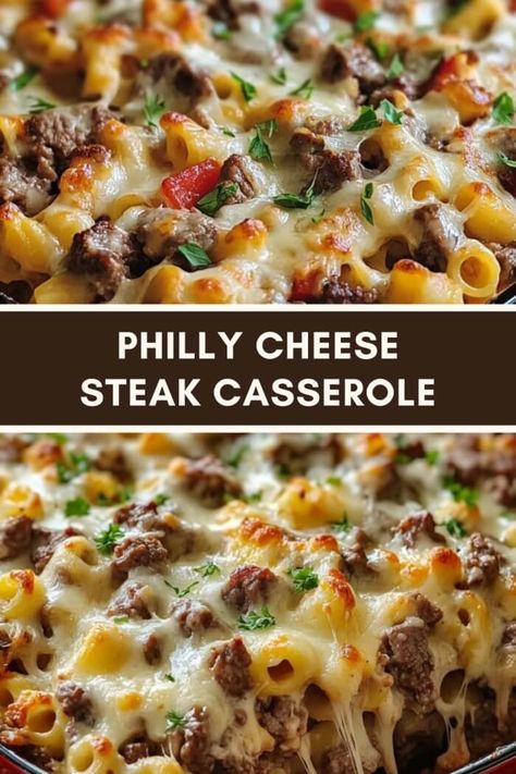 Easy Comfort Casseroles, Steak And Cheese Recipes, Philly Cheese Steak Casserole Crock Pot, Ground Beef Philly Cheese Steak Bowl, Philly Cheese Steak Mac And Cheese Crockpot, Philly Cheese Steak Pasta Casserole, Ground Beef Ideas For Dinner Easy, Steak And Cheese Casserole, Philly Cheese Steak Mac And Cheese