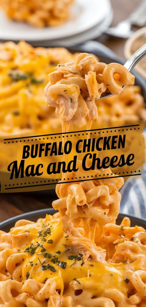 Easy Buffalo Chicken Mac and Cheese – This easy buffalo chicken mac and cheese is a one-pan wonder! Perfectly cheesy with tender chicken and a spicy buffalo sauce, it’s a crowd-pleaser. Buffalo Macaroni And Cheese, Buffalo Sauce Meals, Buffalo Chicken Mac And Cheese Crock Pot, Buffalo Mac And Cheese Recipe, Buffalo Chicken Recipes Easy, Buffalo Mac N Cheese Recipe, Meal Ideas Chicken, Buffalo Chicken Mac And Cheese, Spicy Buffalo Sauce