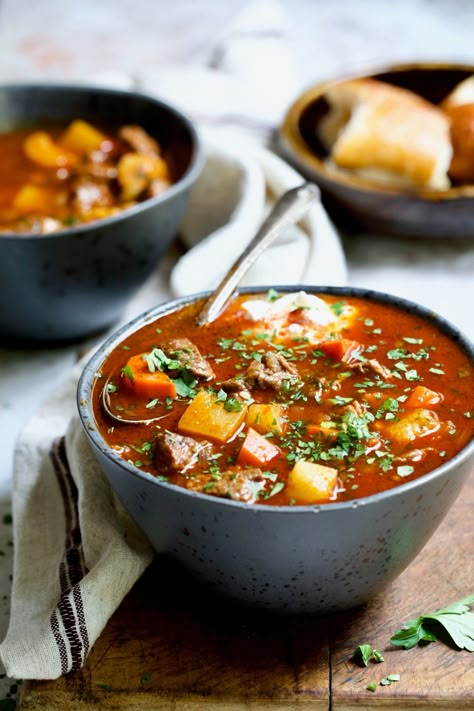 Hungarian Meatball Soup, Hungarian Goulash Soup Recipes, Hungarian Bean Soup, Goulash Soup Hungarian, Traditional Hungarian Recipes, Czech Goulash Recipes, Traditional Goulash Recipes, Goulash Soup Recipe, Ethnic Soup Recipes