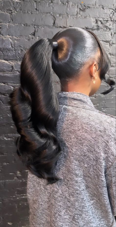 Slick Ponytail, Slicked Back Ponytail, Weave Ponytail Hairstyles, Sleek Ponytail Hairstyles, Black Ponytail Hairstyles, Quick Weave Hairstyles, Pretty Braided Hairstyles, Slick Hairstyles, Dope Hairstyles