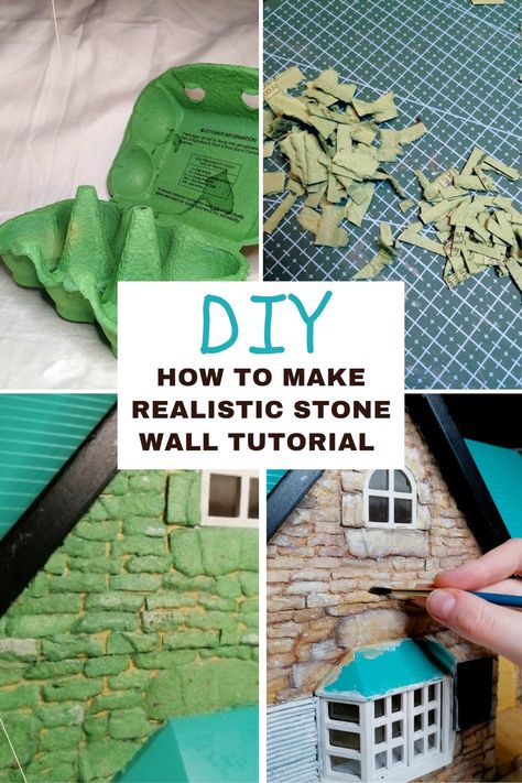 Stone Brick Wall, Diorama Diy, Dnd Diy, Faux Stone Walls, Bricks Diy, Dollhouse Miniature Tutorials, Egg Cartons, Doll Furniture Diy, Diy Doll Miniatures