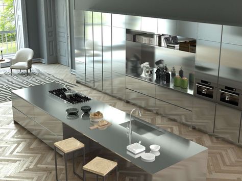 Modern Kitchen Models, Area Gourmet, Stainless Kitchen, Kitchen Models, Design Del Prodotto, Kitchen Furniture Design, Luxury Kitchens, Steel Kitchen, Wood Flooring